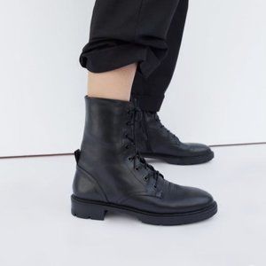 Zara Flat Leather Ankle Combat Boots with inner zip EU40,  US9